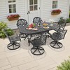 7-Piece Oval Cast Aluminum Outdoor Patio Dining Set with Swivel Chairs & Brown Cushions & Umbrella Hole - 2 of 4