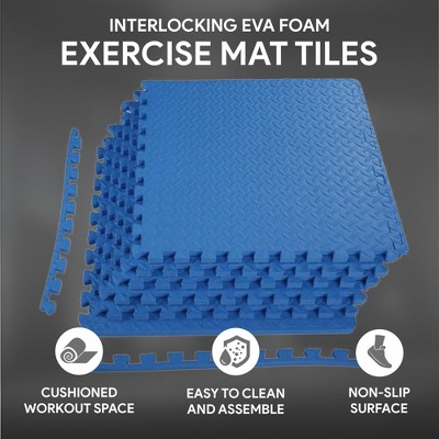 Blue 24 Square Feet EVA Foam Interlocking Gym Floor Tiles