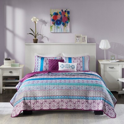 6Pcs coverlet Set Boho Reversible Quilt Bedding for All Seasons, Global Print with Cotton Fill