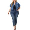 Agnes Orinda Women's Plus Size Short Sleeve Button-Down Cropped Denim Jean Jackets - 2 of 4