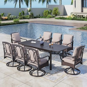 Captiva Designs 9pc Patio Dining Extendable Steel Rectangle Table & Rattan Metal Arm Chairs - 1 of 4