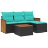 5 Piece Patio Sofa Set with Cushions Black Poly Rattan vidaXL - 2 of 3