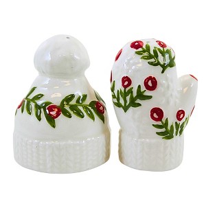 Tag 3.0 Inch Holiday Hat & Mitten S&P Set Holly Berries Christmas Salt And Pepper Shakers - 1 of 3