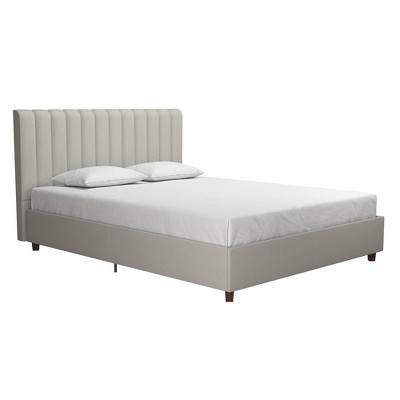 Novogratz Queen Brittany Upholstered Bed Light Gray Linen: Modern ...