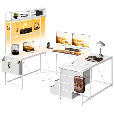 U-Shaped Desk, Large Computer Desk with 4 Storage Cabinets and Power Outlets