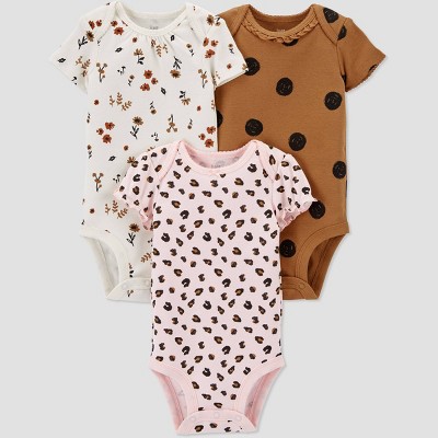 Image of Baby Girls' 3pk Polka Dot Bodysuit - Just One You® made by carter's Off-White/Brown 6M