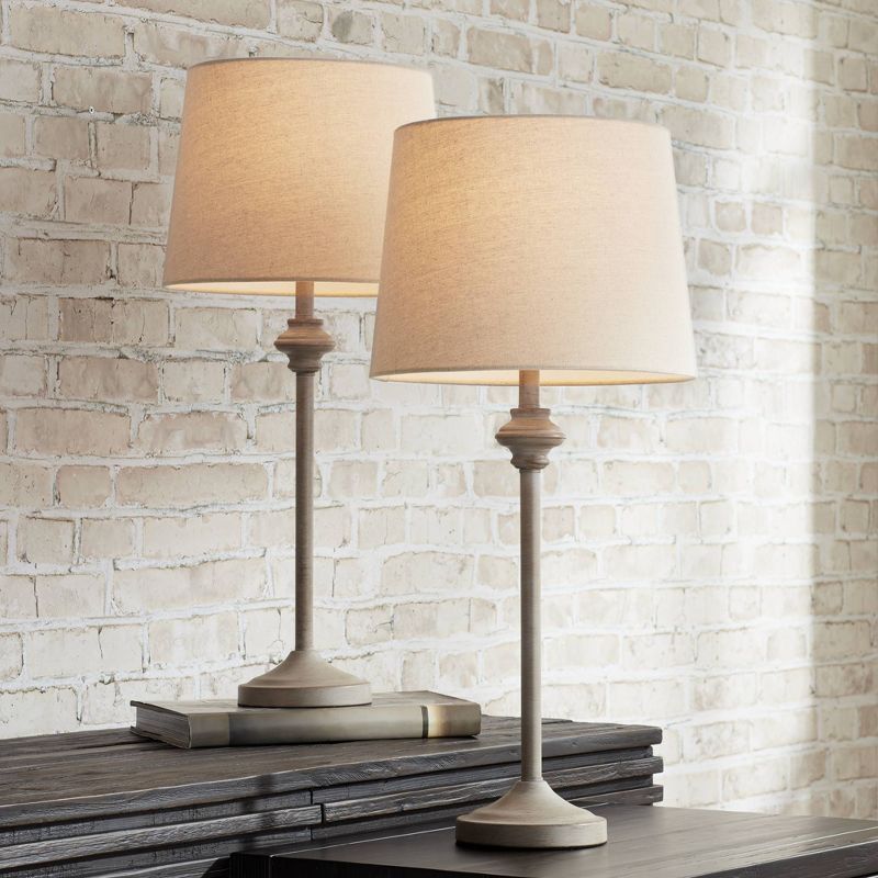 360 Lighting Lynn Country Cottage Buffet Table Lamps 26 3/4" High Set of 2 Beige Wood Oatmeal Drum Shade for Bedroom Living Room Bedside Nightstand, 3 of 9