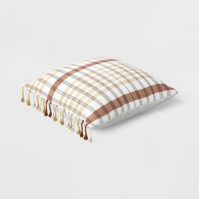 20&#34;x20&#34; Plaid and Tassels Square Outdoor Throw Pillow Rust/Apricot - Threshold&#8482;, 4 of 6