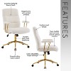 Vynxaria Boucle Fabric White and Gold Office Chair, Modern Height Adjustable Desk Chair with Padded Arms - 3 of 4