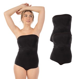 Body Beautiful Shapewear Womens Strapless Tummy Control Bodysuit Nylon Black Small/Medium, 2-Pack - 1 of 4