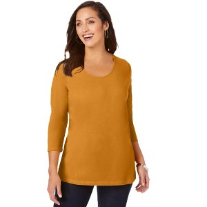 Jessica London Women's Plus Size Stretch Cotton Scoop Neck Tee - 1 of 4