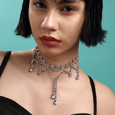 SOHI Women's Crystal Silver Casual Choker Necklace