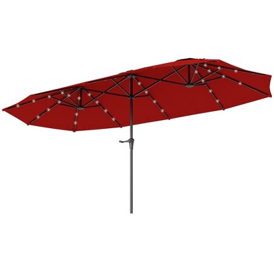 Aghana Digitals Khaki 13ft Solar LED Double-Sided Patio Umbrella with Crank Lift, UPF30+ Polyester
