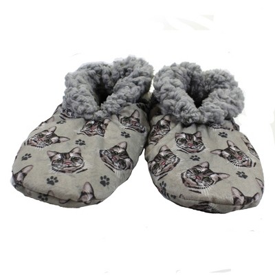 Apparel Silver Tabby Slippers Non-Slip Comfy Warm  -  Slippers
