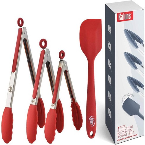 Kaluns Kitchen Tongs Set, Set Of Four 7,9, And 12 Inch Tong Plus Silicone  Spatula, Non-stick, Heat Resistant Serving Utensils, Red : Target