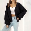 Women's Chunky Open Front Cable Knit Sweater Cardigan with Lantern Sleeves - 3 of 4