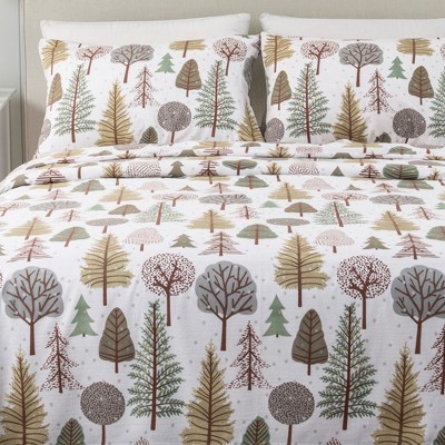 California King Gray Cotton Flannel Sheet Set with Forest Print