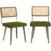 Mid Century Dining Chairs Set of 2,Natural Rattan Woven Back with Velvet Seat - 2 of 4