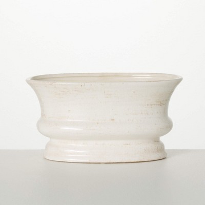 Sullivans Low Oval Planter Vase 5"H Off-White