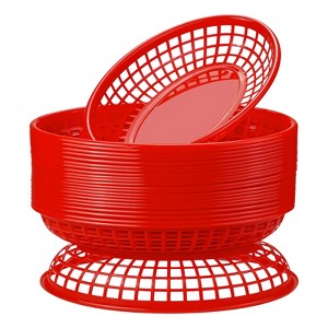 Aoibox 24 Pack Fast Food Baskets, Plastic Serving Trays for Hot Dogs, Chicken, Burgers, Sandwiches, Fries, Reusable & Dishwasher Safe (Red) - 1 of 4