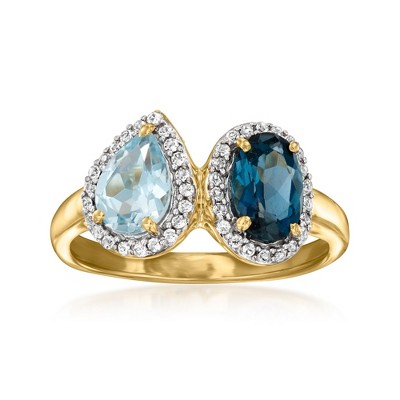 Ross-Simons 0.90 Carat London Blue and .70 Carat Sky Blue Topaz Toi Et Moi Ring With .20 ct. t.w. White Topaz in 18kt Gold Over Sterling