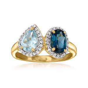 Ross-Simons 0.90 Carat London Blue and .70 Carat Sky Blue Topaz Toi Et Moi Ring With .20 ct. t.w. White Topaz in 18kt Gold Over Sterling - 1 of 4