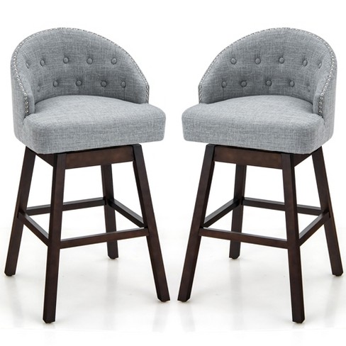 Costway Set Of 2 Swivel Bar Stools Tufted Bar Height Pub Chairs