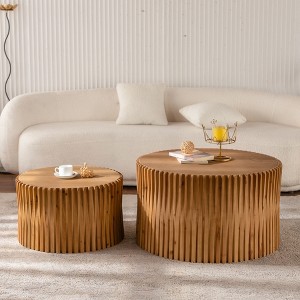 NicBex Cylinder Coffee Table Set of 2 Simple Wooden End Table with Vertical Texture Relief Design for Living Room, Bedroom - 1 of 4