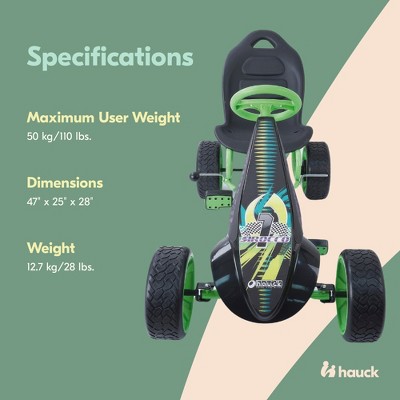 Green Ergonomic Pedal Go-Kart with Low Profile Rubber Tires