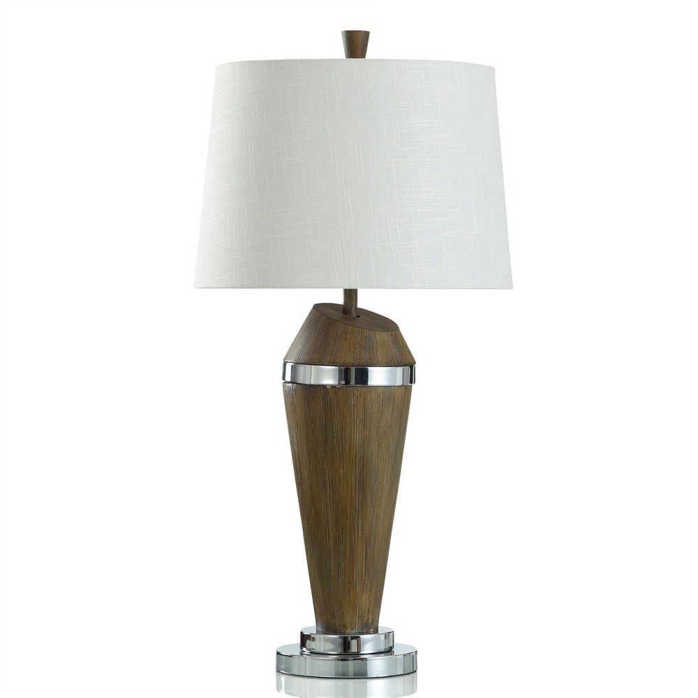 Photos - Floodlight / Street Light Danrun Mid-Century Modern Faux Wood Finish Table Lamp Silver - StyleCraft