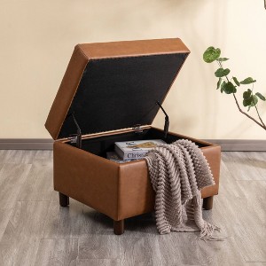 25" Wide Rectangle Storage Ottoman with Wood Legs and Hinged Lid - WOVENBYRD - 1 of 4