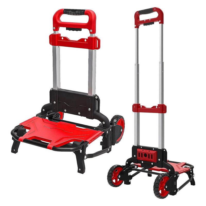 Magna Cart Durable 150 Pound Weight Capacity Foldable Hand Truck Utility Shopping Cart with Wheels and Bungee Cord to Secure Heavy Loads, Black/Red, 5 of 7