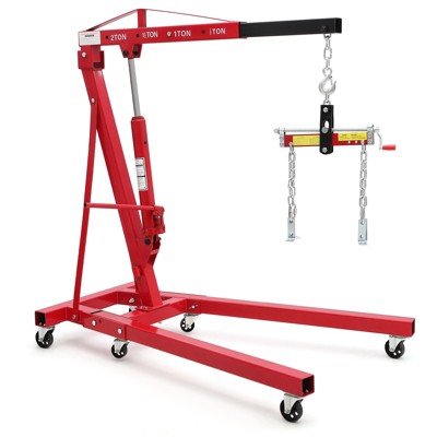 2-Ton Folding Engine Hoist 4400 Lb Capacity Hydraulic Shop Crane W/ Telescoping Boom 6 Wheels for Automotive Repair
