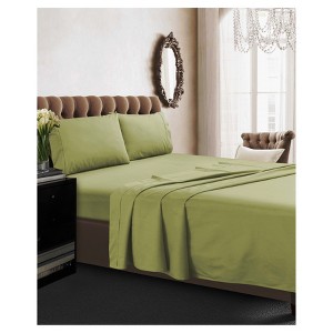 Cotton Percale Deep Pocket Solid Sheet Set (Queen) Green 350 Thread Count - Tribeca Living
