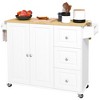 HOMCOM Kitchen Island with Drop Leaf, Rolling Kitchen Cart on Wheels with 3 Drawers, Cabinet, Natural Wood Top, Spice Rack and Towel Rack, White - 4 of 4