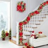 MOEPISY 6ft Prelit Christmas Garland for Mantle with Timer 20 LED Lights Red Gold Ball Ornaments Velvet Bows - 3 of 4