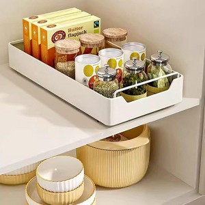 Slide Out Cabinet Organizer, Sliding Drawer Pantry Shelf W/Damping Guide, Nylon Adhesive, Heavy Duty Pantry Shelves For Bathroom, Kitchen - 1 of 4
