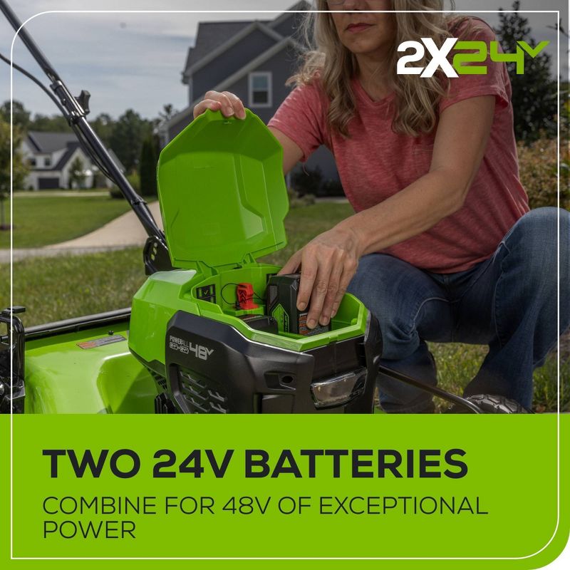 Greenworks POWERALL 21&#34; 24V 5Ah Cordless Brushless Self-Propelled Mower Kit with 2 USB Batteries and Dual Port Rapid Charger, 6 of 17