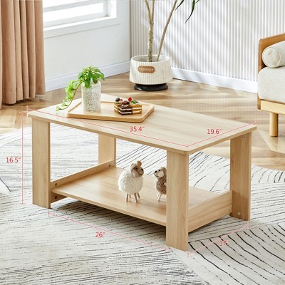 Sapphtopaz Coffee Table Modern Living Room Furniture Double Layered Coffee Table Walnut Textured Dining Table for Home Small Space