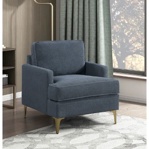 Chenille Fabric Upholstery Plywood Metal Modern Comfort Accent Chair with Foam Padding, Reversible Cushions, Removable Cover and Gold Finish Legs - 1 of 4