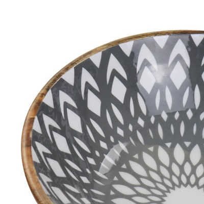 Large Gray Mango Wood Serving Bowl with Enamel Finish