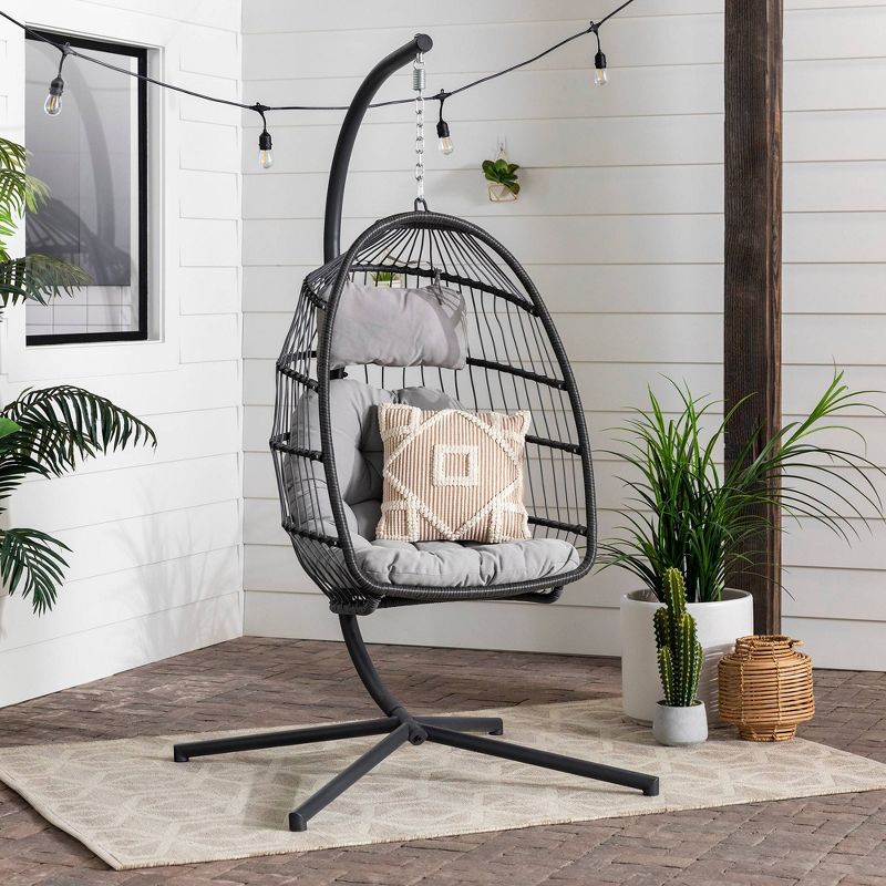 Toluca Hanging Outdoor Boho Egg Chair with Cushion - Saracina Home, 3 of 12