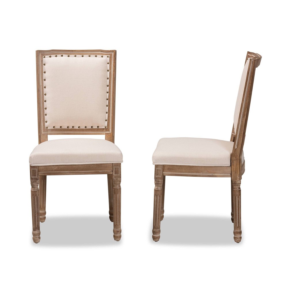 Photos - Chair Set of 2 Louane Fabric Upholstered and Wood Dining  Beige/Brown - Ba