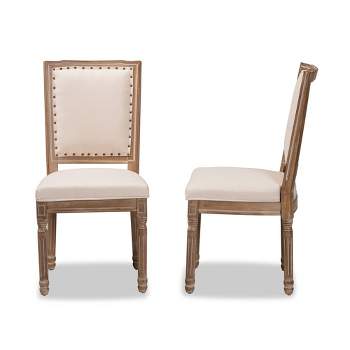 Set of 2 Louane Fabric Upholstered and Wood Dining Chairs Beige/Brown - Baxton Studio