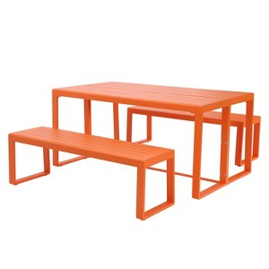 Aoodor 3-Piece Outdoor Patio Dining Set, Aluminum Furniture Set with 1 Rectangular Picnic Table and 2 Benches for Garden, Lawn, Yard - 1 of 4