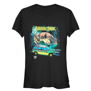 Juniors Womens Jurassic Park Car Chase Scene T-Shirt - 1 of 3