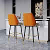 POVISON Modern Counter Height Bar Stools Set of 2, 30" Seat Height Upholstered Barstools with Wingback Back, Metal Frame, Orange - 3 of 4
