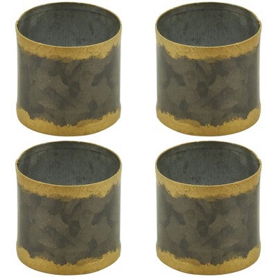 Galvanized Metal Napkin Rings with Gold Rim, Set of 4