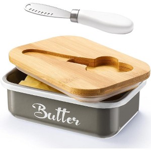 Metal Butter Dish with Lid and Stainless Steel Butter Knife, Double Silicone Seal for Freshness, Durable, Easy to Clean - 1 of 4