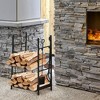 Outsunny 18" 2-Tier Firewood Log Wood Storage Rack with Shovel, Broom, Poker, Tongs and Hooks for Outdoor Fires and Indoor Fireplaces, Black - 2 of 4